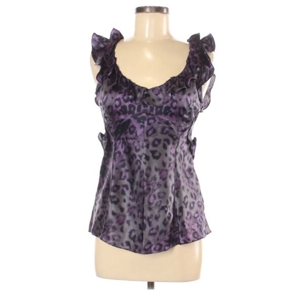Rebecca Taylor silk leopard print ruffle top - Picture 1 of 4